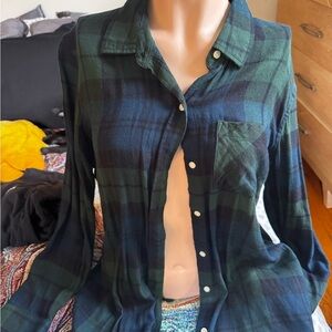 Gap Green and Blue Plaid Button-Up